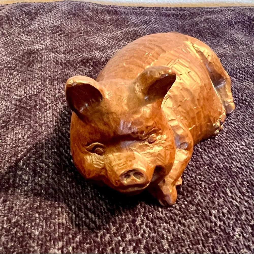 Pig - Vintage Red Mill Carved Art 